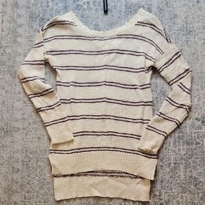Striped Cream and Maroon Women's Sweater
